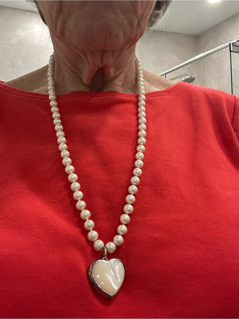 Classic White Pearl Necklace with Heart Locket Pendant